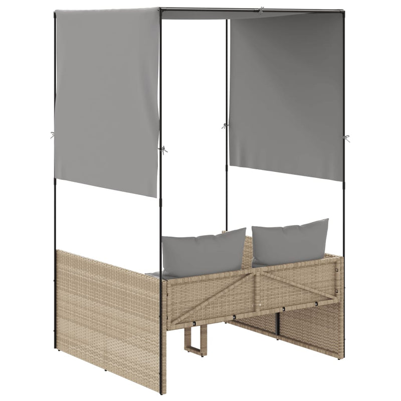 vidaXL bézs polyrattan dupla napozóágy tetővel és függönyökkel