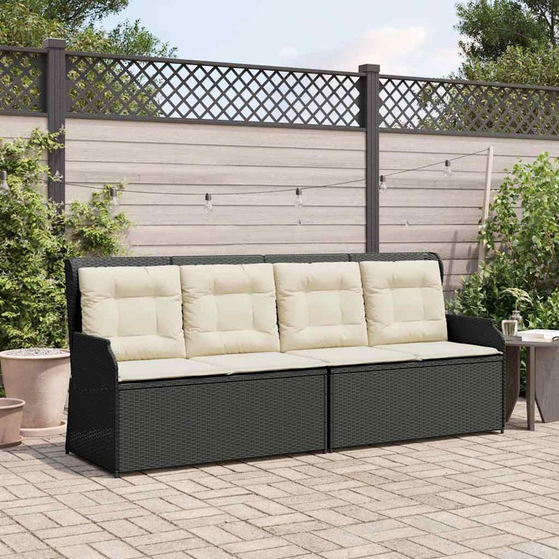 vidaXL fekete polyrattan dönthető kerti pad párnával