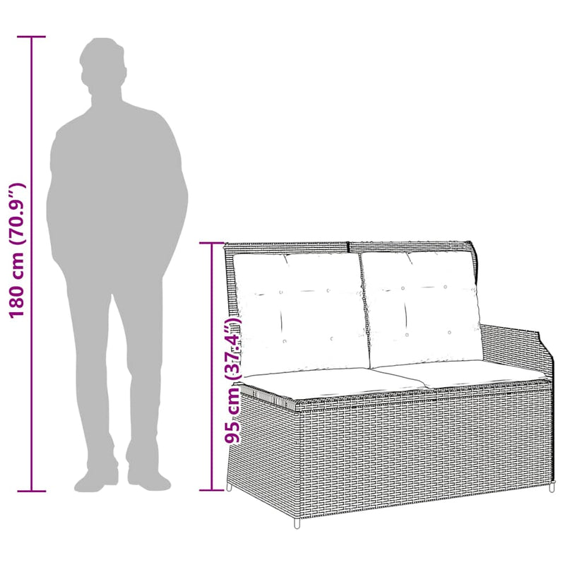 vidaXL fekete polyrattan dönthető kerti pad párnával