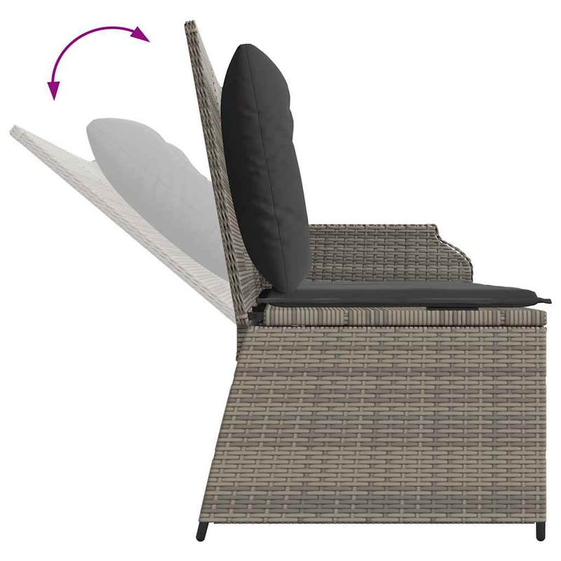 vidaXL szürke polyrattan dönthető kerti pad párnával