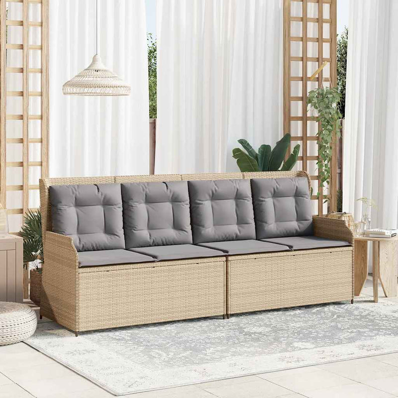 vidaXL bézs polyrattan dönthető kerti pad párnával