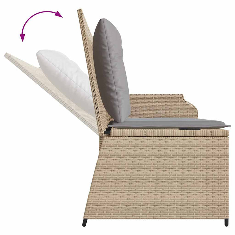 vidaXL bézs polyrattan dönthető kerti pad párnával