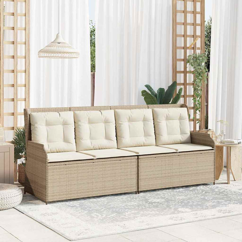 vidaXL bézs polyrattan dönthető kerti pad párnával