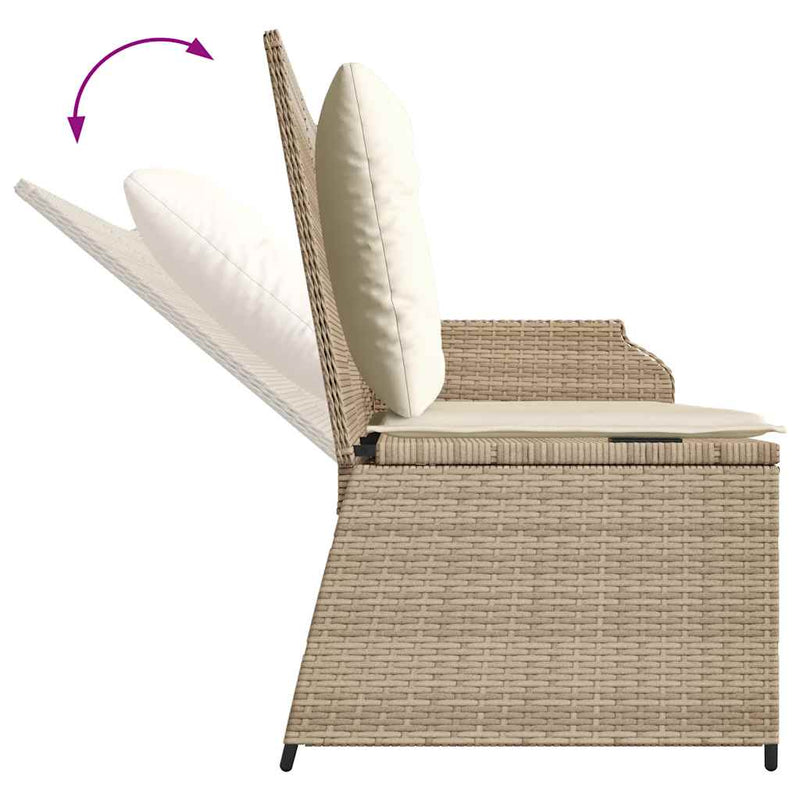 vidaXL bézs polyrattan dönthető kerti pad párnával