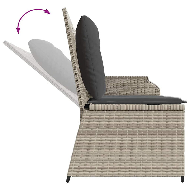 vidaXL világosszürke polyrattan dönthető kerti pad párnával