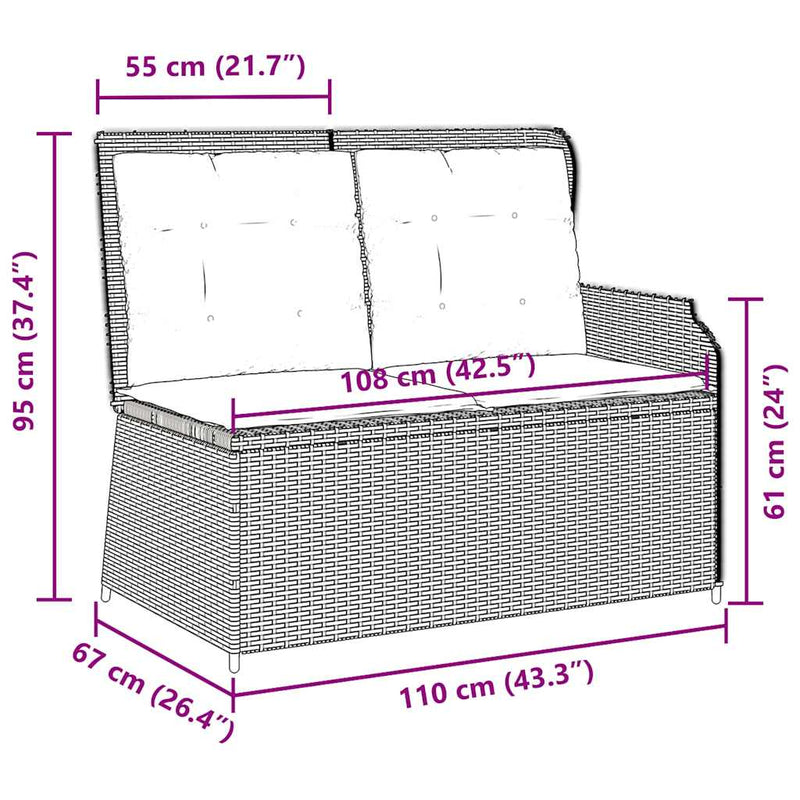vidaXL világosszürke polyrattan dönthető kerti pad párnával