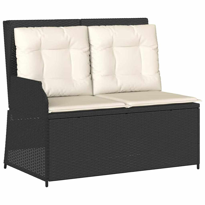 vidaXL fekete polyrattan dönthető kerti pad párnával