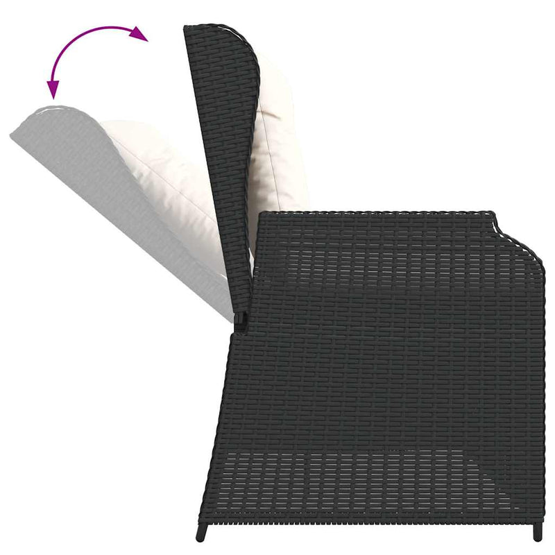 vidaXL fekete polyrattan dönthető kerti pad párnával