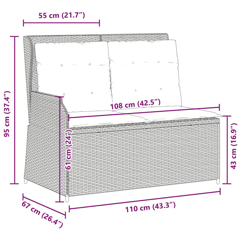 vidaXL szürke polyrattan dönthető kerti pad párnával