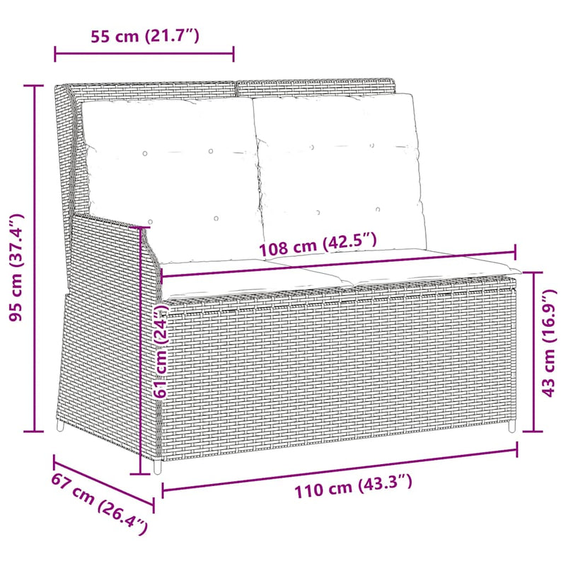 vidaXL világosszürke polyrattan dönthető kerti pad párnával