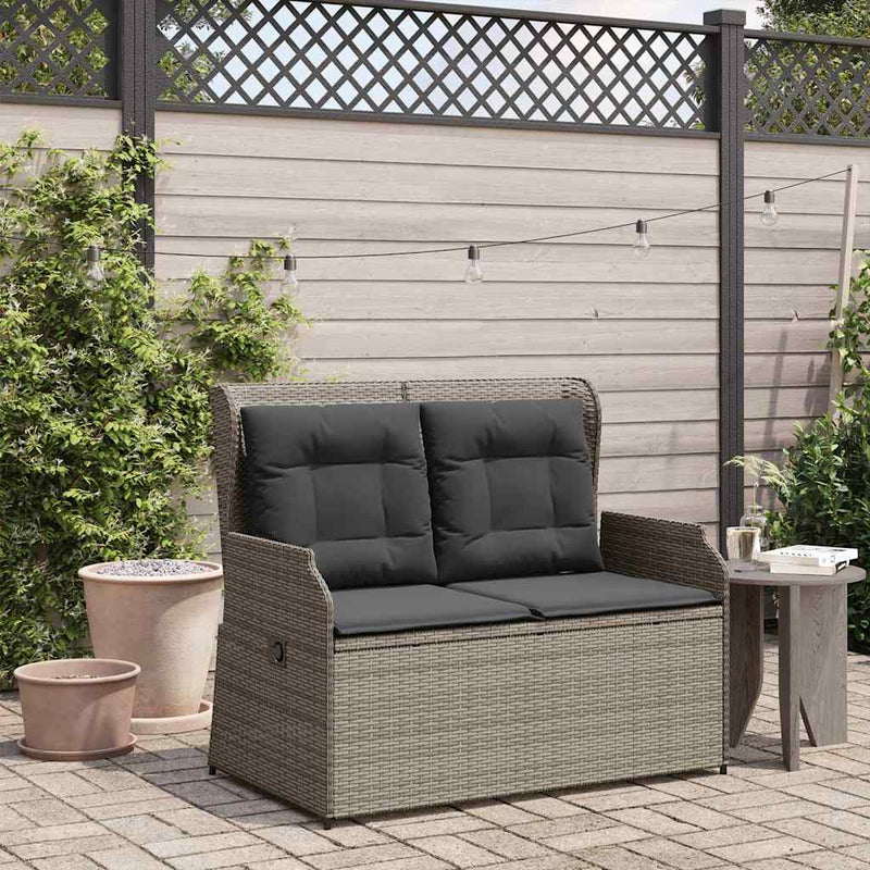 vidaXL szürke polyrattan dönthető kerti pad párnával