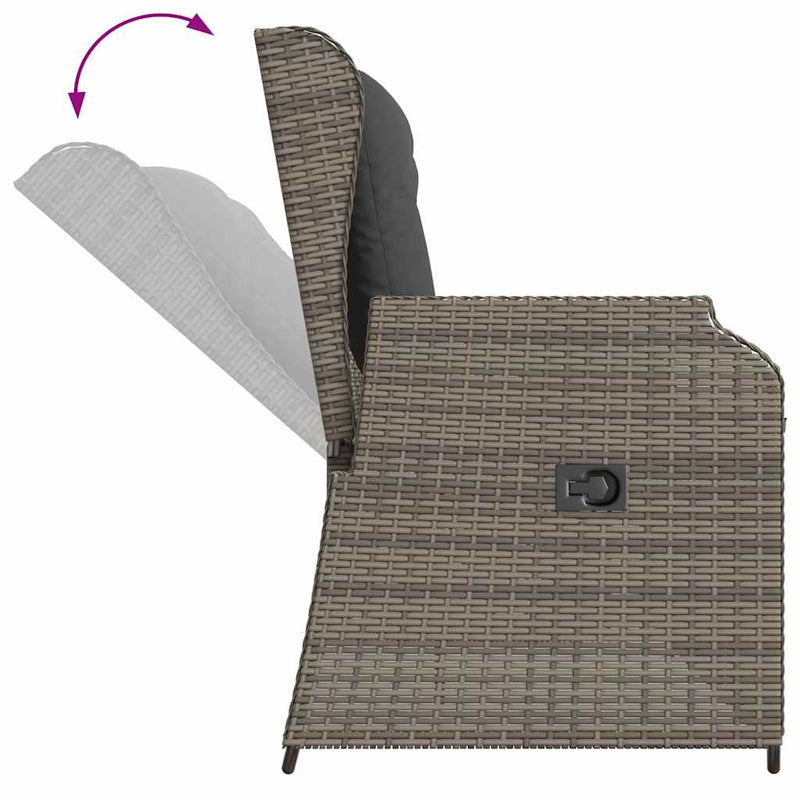 vidaXL szürke polyrattan dönthető kerti pad párnával