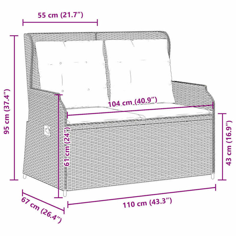 vidaXL szürke polyrattan dönthető kerti pad párnával