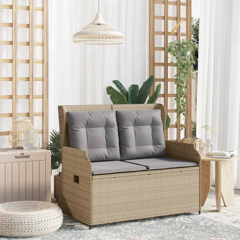 vidaXL bézs polyrattan dönthető kerti pad párnával