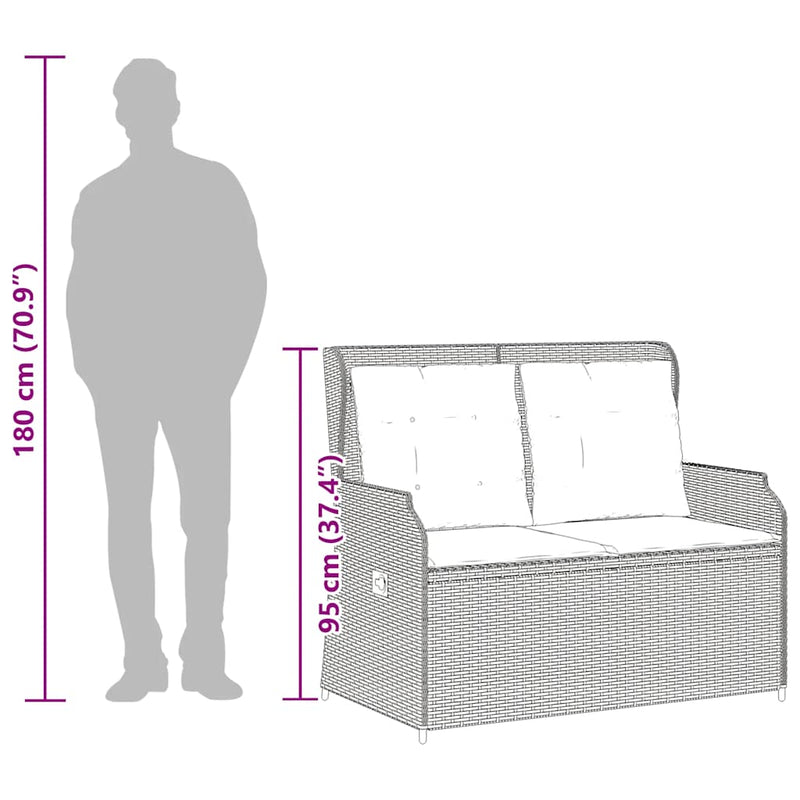 vidaXL bézs polyrattan dönthető kerti pad párnával