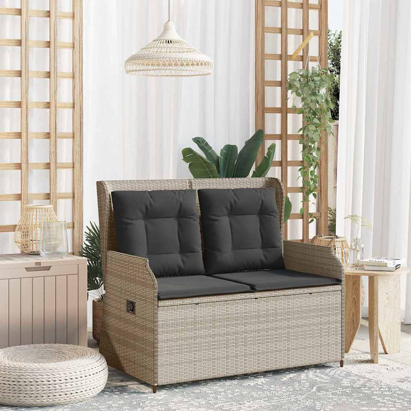 vidaXL világosszürke polyrattan dönthető kerti pad párnával