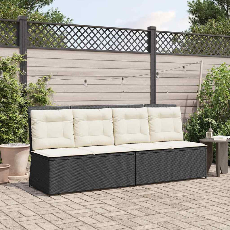 vidaXL fekete polyrattan dönthető kerti pad párnával