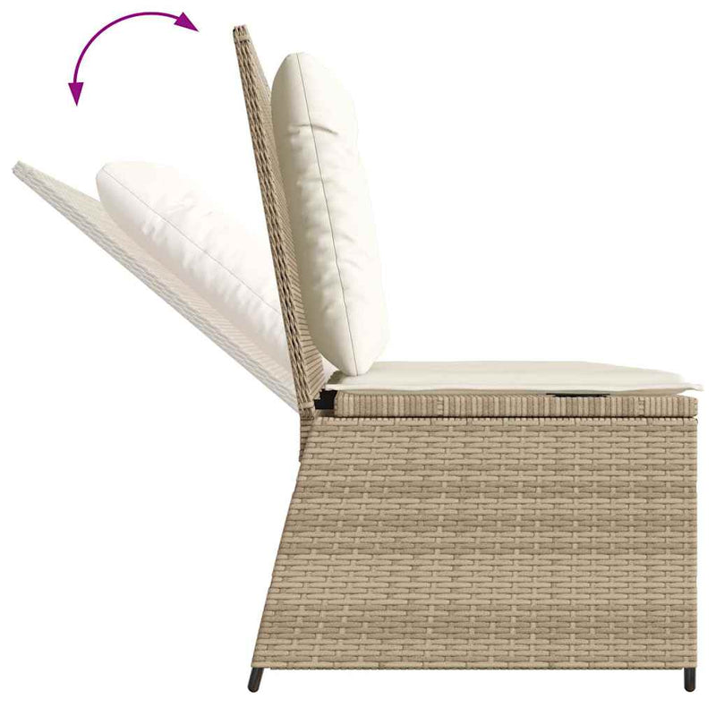 vidaXL bézs polyrattan dönthető kerti pad párnával