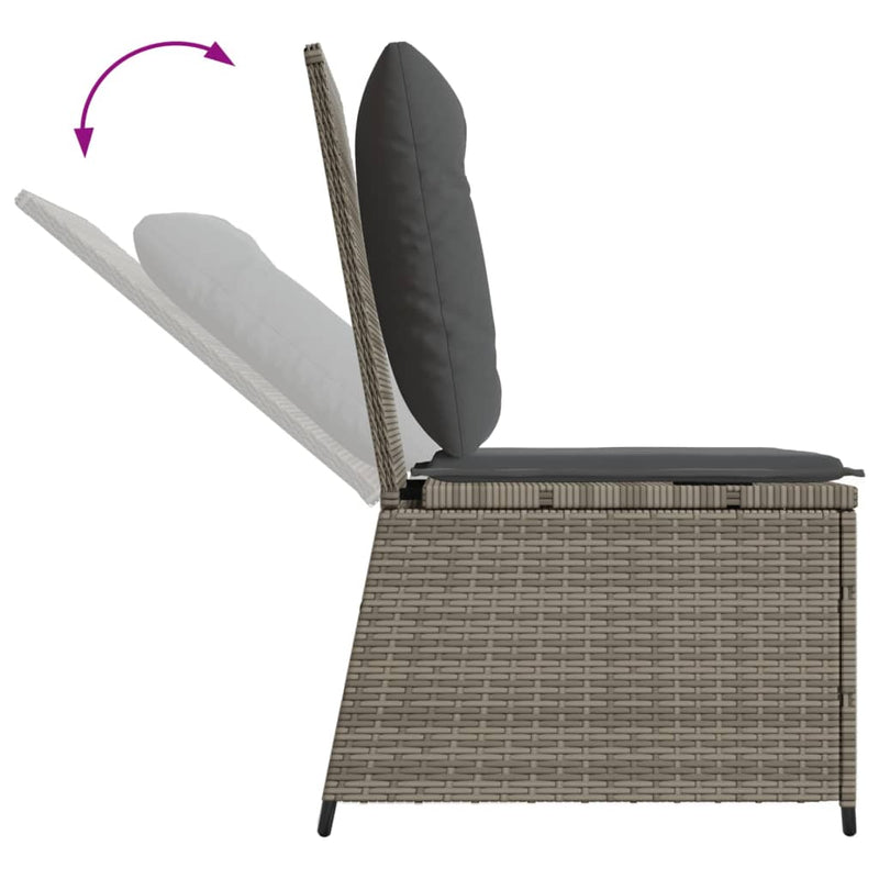 vidaXL szürke polyrattan dönthető kerti kanapé párnákkal