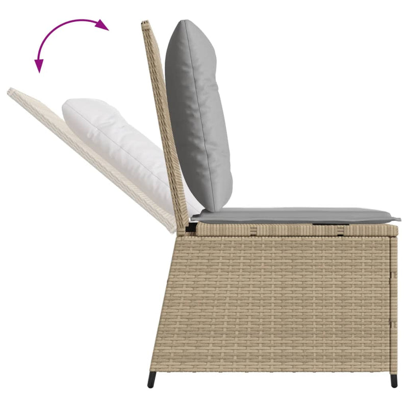 vidaXL bézs polyrattan dönthető kerti kanapé párnákkal