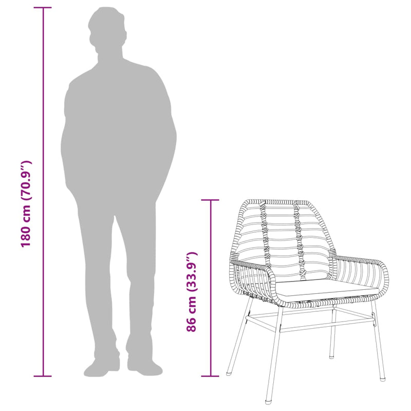 vidaXL 2 db fekete polyrattan kerti szék párnával