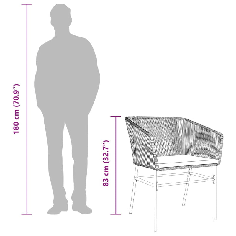 vidaXL 2 db fekete polyrattan kerti szék párnával