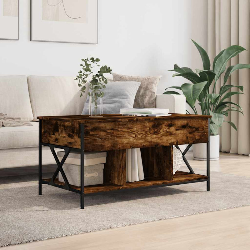 vidaXL füstös tölgy szerelt fa és fém dohányzóasztal 100 x 55 x 50 cm