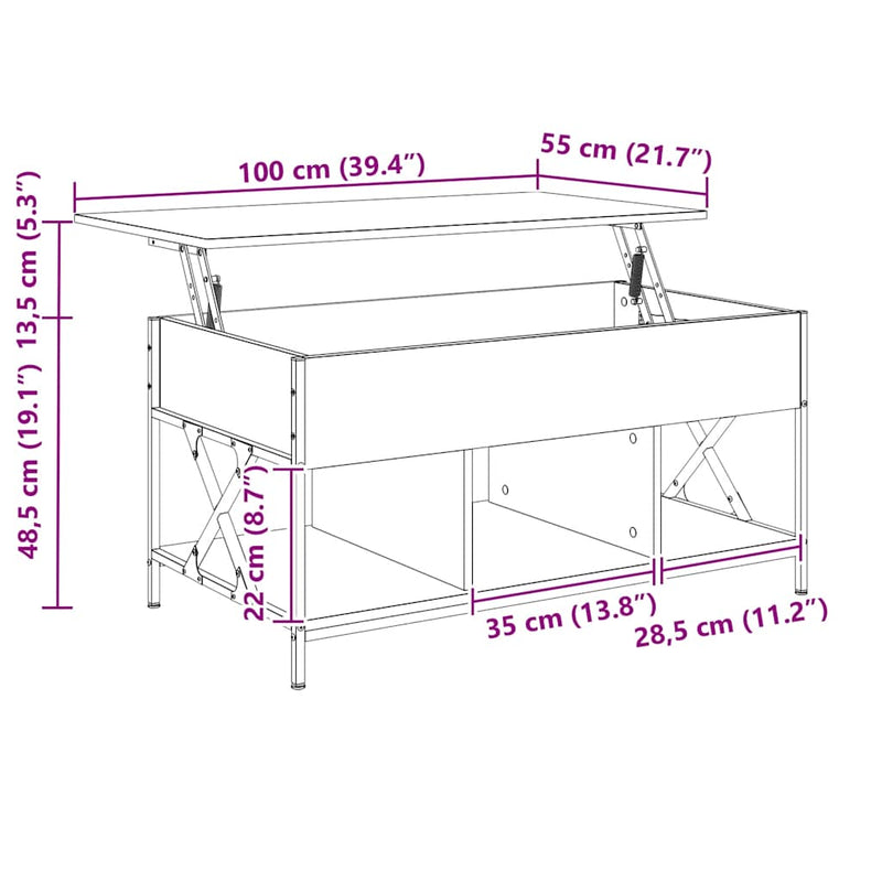 vidaXL füstös tölgy szerelt fa és fém dohányzóasztal 100 x 55 x 50 cm