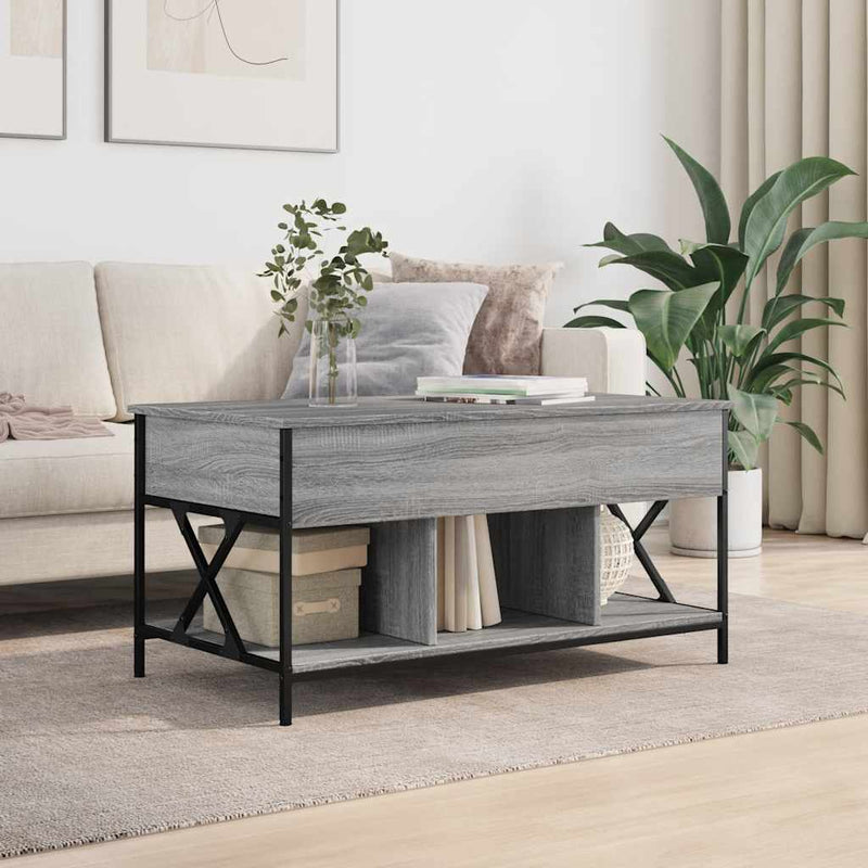 vidaXL szürke sonoma szerelt fa és fém dohányzóasztal 100 x 55 x 50 cm