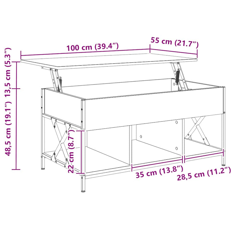 vidaXL szürke sonoma szerelt fa és fém dohányzóasztal 100 x 55 x 50 cm