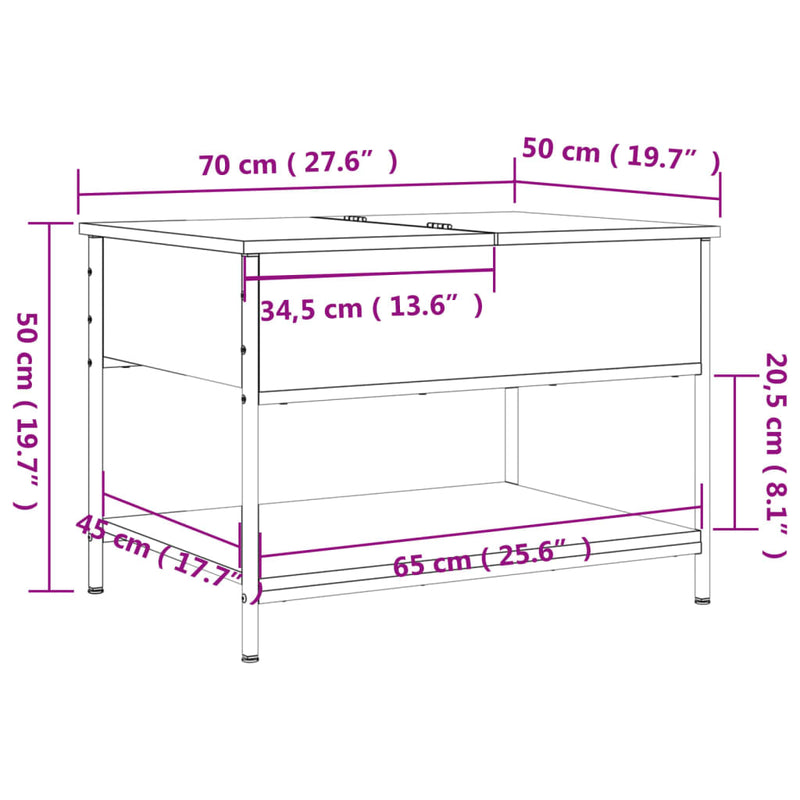 vidaXL sonoma tölgy szerelt fa és fém dohányzóasztal 70 x 50 x 50 cm