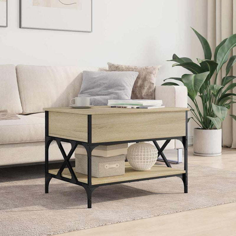 vidaXL sonoma tölgy szerelt fa és fém dohányzóasztal 70 x 50 x 50 cm