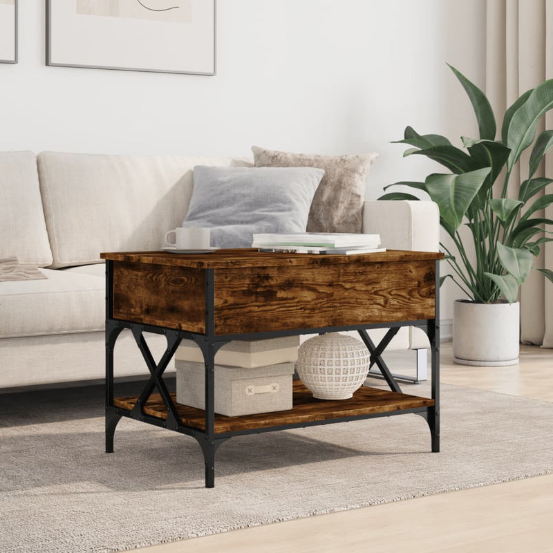 vidaXL füstös tölgy szerelt fa és fém dohányzóasztal 70 x 50 x 50 cm