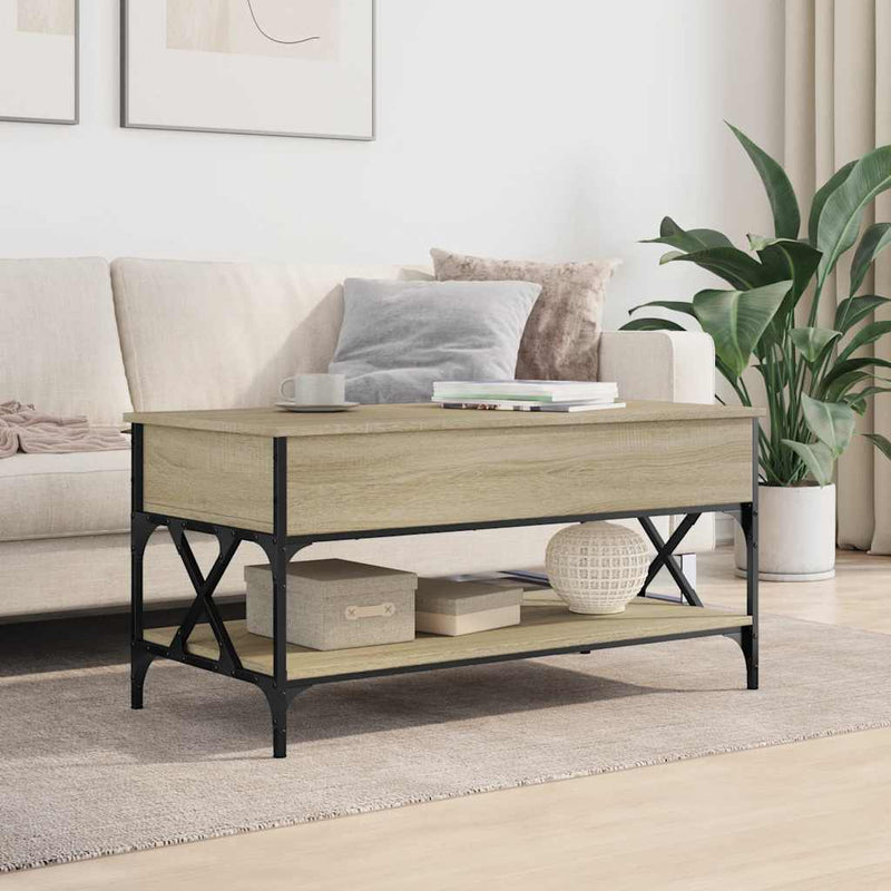 vidaXL sonoma tölgy szerelt fa és fém dohányzóasztal 100 x 50 x 50 cm