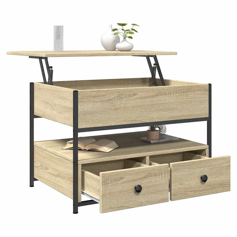 vidaXL sonoma tölgy szerelt fa és fém dohányzóasztal 70 x 50 x 50 cm
