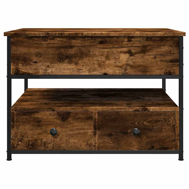 vidaXL füstös tölgy szerelt fa és fém dohányzóasztal 70 x 50 x 50 cm