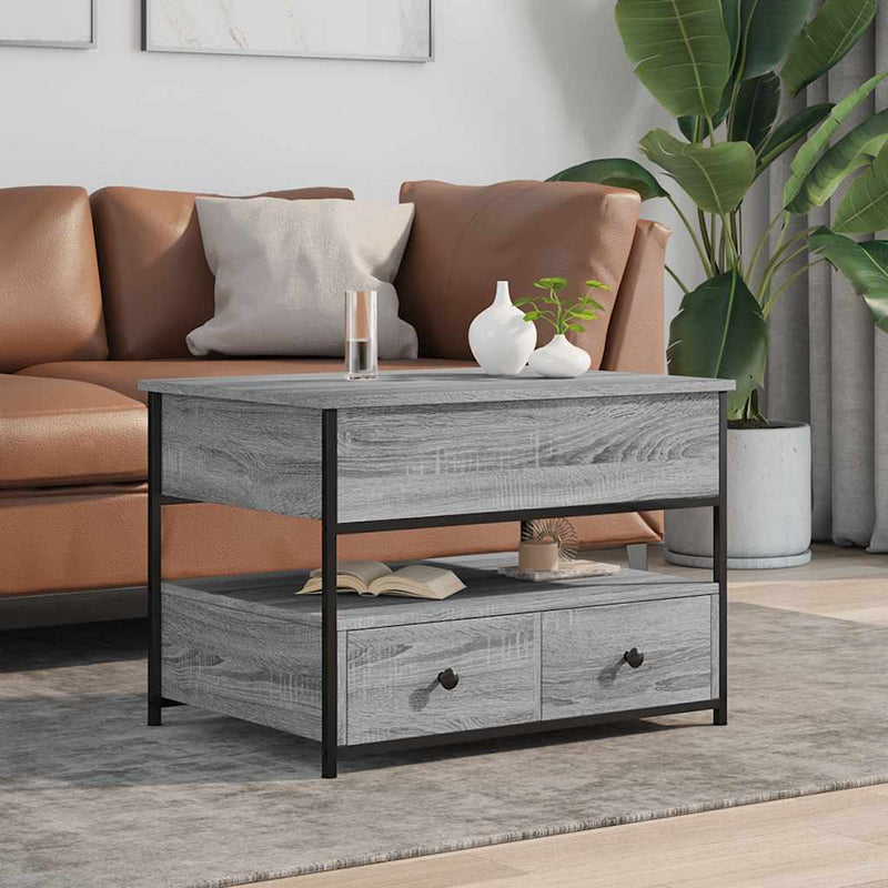 vidaXL szürke sonoma szerelt fa és fém dohányzóasztal 70 x 50 x 50 cm