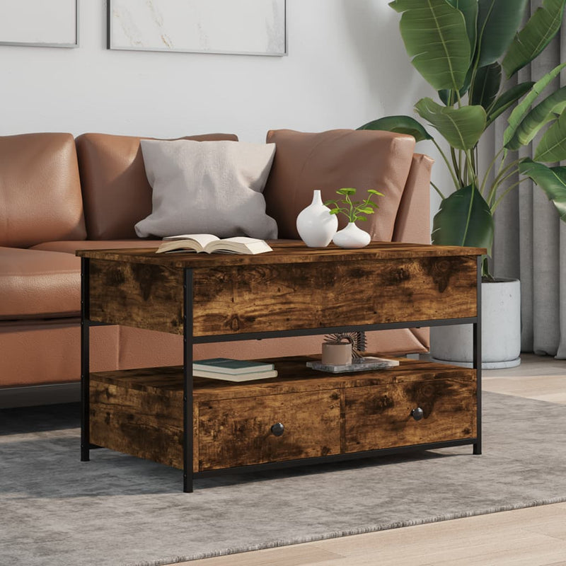 vidaXL füstös tölgy szerelt fa és fém dohányzóasztal 85 x 50 x 50 cm