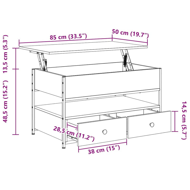 vidaXL szürke sonoma szerelt fa és fém dohányzóasztal 85 x 50 x 50 cm