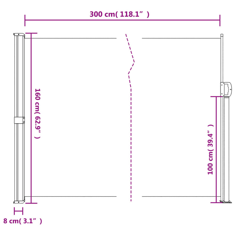 vidaXL fekete behúzható oldalsó napellenző 160 x 300 cm