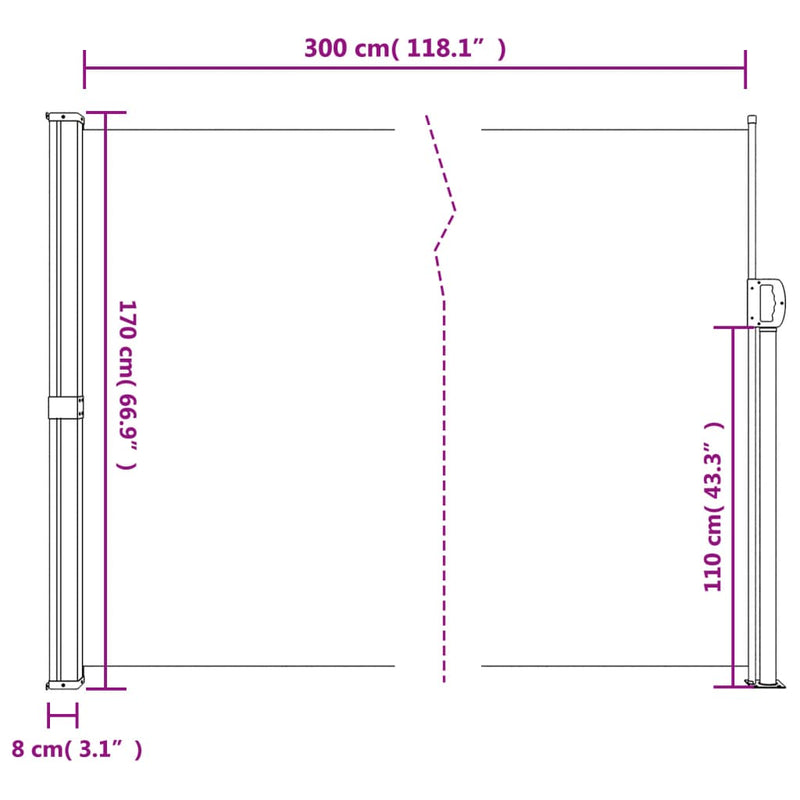 vidaXL tópszínű behúzható oldalsó napellenző 170 x 300 cm