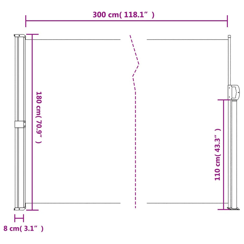 vidaXL tópszínű behúzható oldalsó napellenző 180 x 300 cm