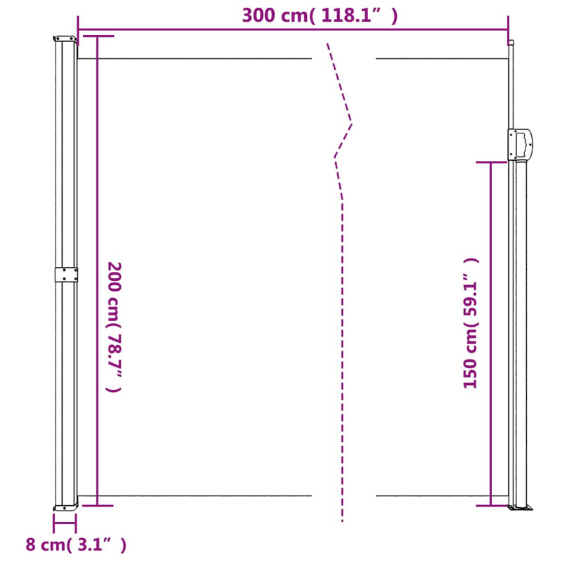 vidaXL krémszínű behúzható oldalsó napellenző 200 x 300 cm