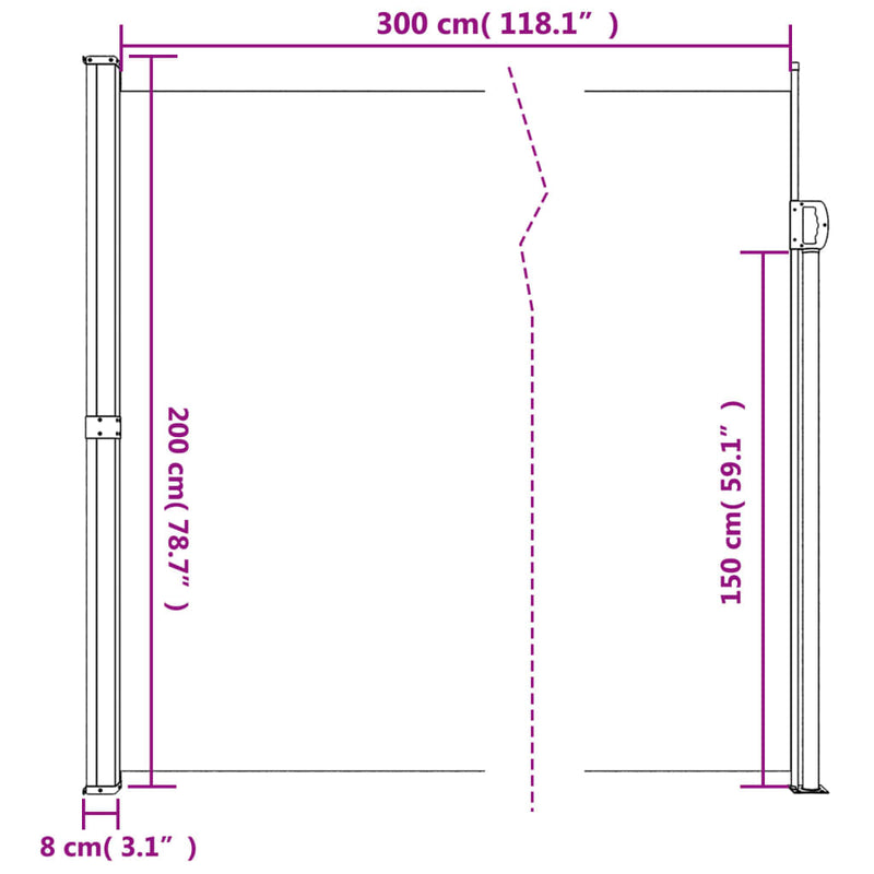 vidaXL kék behúzható oldalsó napellenző 200 x 300 cm