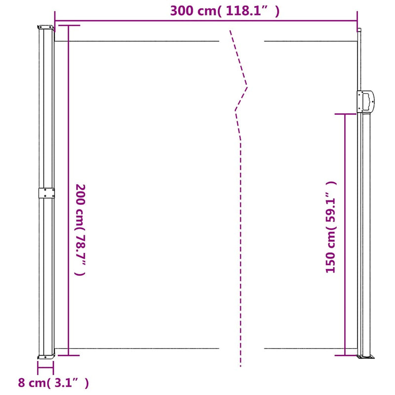 vidaXL bézs behúzható oldalsó napellenző 200 x 300 cm