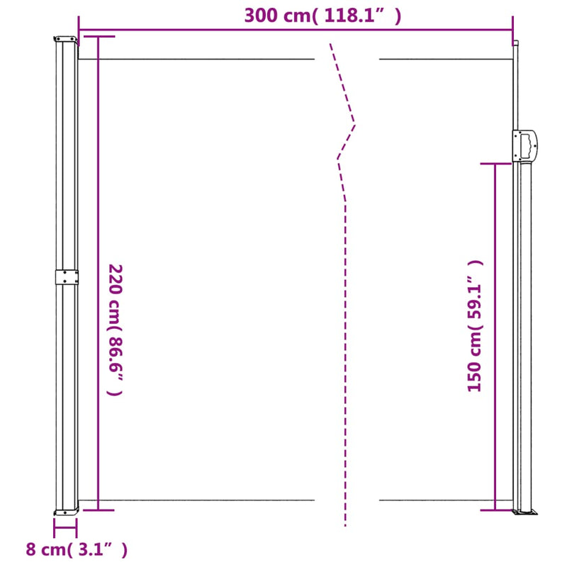 vidaXL fekete behúzható oldalsó napellenző 220 x 300 cm