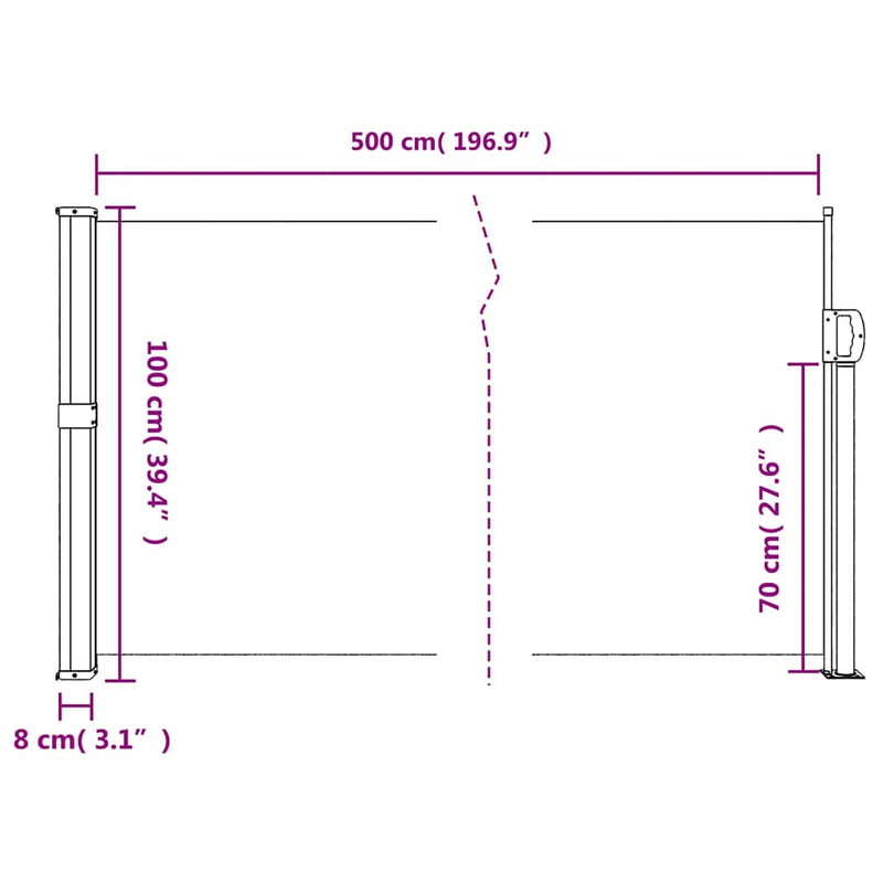 vidaXL fekete behúzható oldalsó napellenző 100 x 500 cm