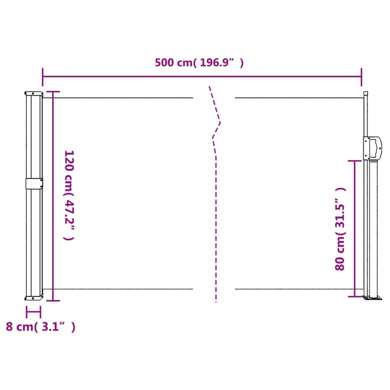vidaXL bézs behúzható oldalsó napellenző 120 x 500 cm