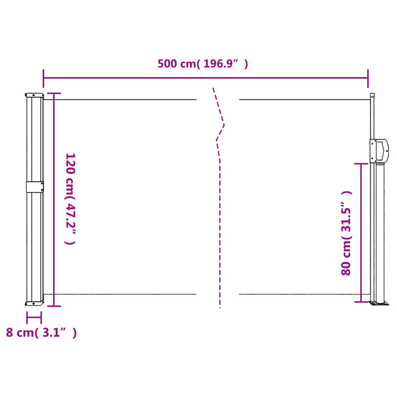 vidaXL sötétzöld behúzható oldalsó napellenző 120 x 500 cm