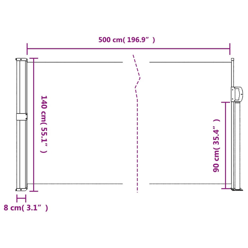 vidaXL barna behúzható oldalsó napellenző 140 x 500 cm